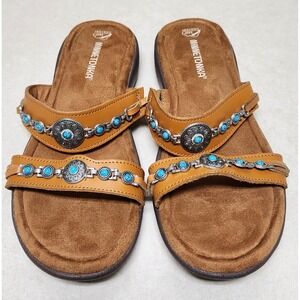 Minnetonka Women's Brenn Embellished Slide Sandals 509203 Cognac Size 11